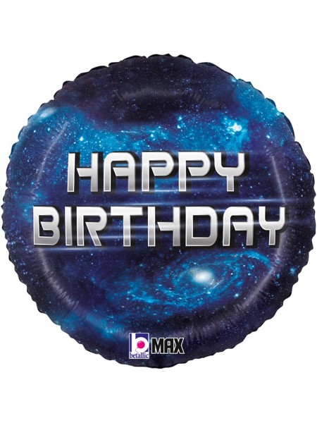 Фольга шар круг Happy Birthday(космос)  18"/46 см Grabo