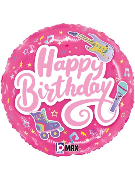 Фольга шар круг Happy Birthday Яркая вечеринка  18"/46 см Grabo