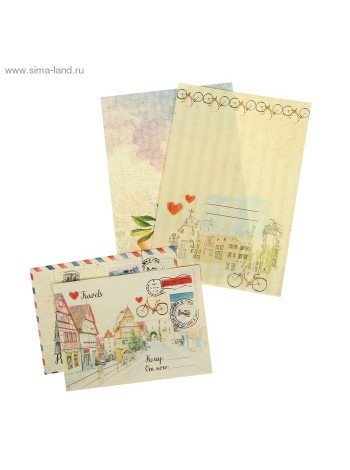 Набор декоративных конвертов с листами для записей Люблю путешествовать 2 шт