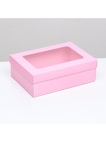 Коробка складная 24 х17 х8 см с окном цвет розовый