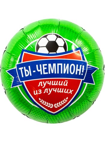 Фольга шар круг Футбол, Ты чемпион 18"/46 см Aqura Россия