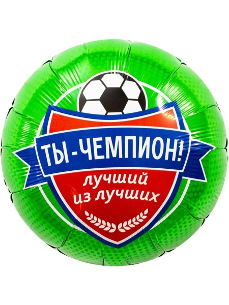 Фольга шар круг Футбол, Ты чемпион 18"/46 см Aqura Россия