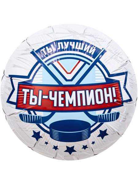 Фольга шар круг Хоккей, Ты чемпион 18"/46 см Aqura Россия