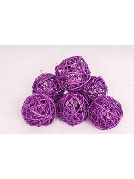 Шар плетеный ротанг D10 см набор 6 шт цвет Фиолетовый