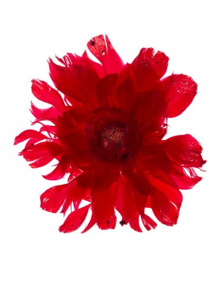 Цветок на клипсе 5,5 х 14 х 14 см из гусиного пера цвет красный