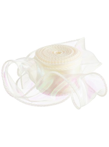 Лента органза 4 см х9,14 м с леской хамелеон цвет Кремовый жемчуг