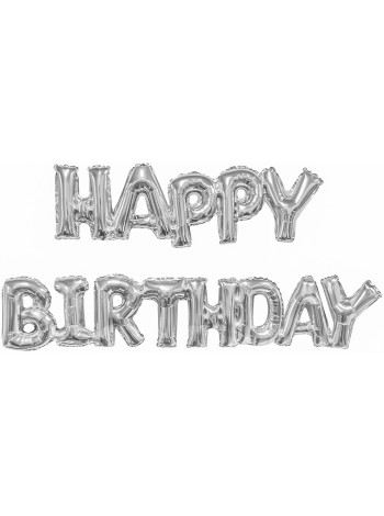 Фольга надпись Happy Birthday Серебро 17"/43 см Китай
