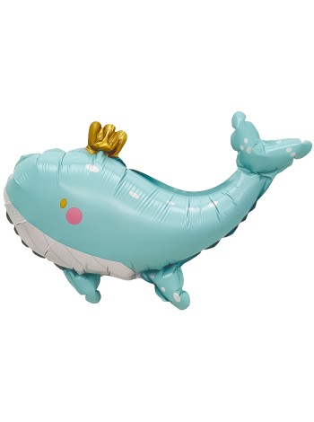 Фольга шар фигура мини Кит в короне 14"/36 см клапаном Китай 5 шт в упак