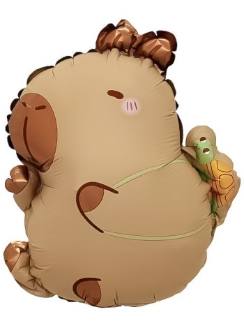 Фольга шар фигура мини Капибара с черепашкой 15"/38 см с клапаном