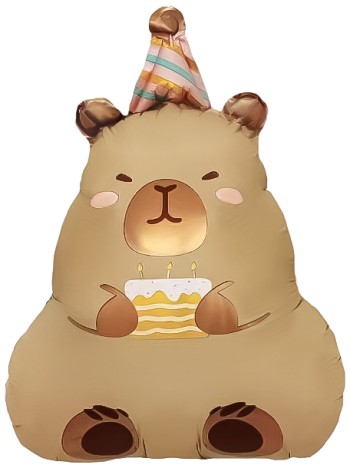 Фольга шар фигура мини Капибара с тортиком 16"/41 см с клапаном