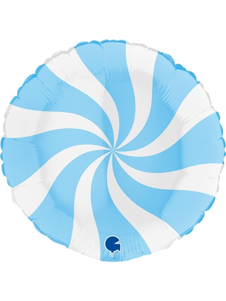 Фольга шар круг Леденец макарунс голубой/белый 18"/46 см